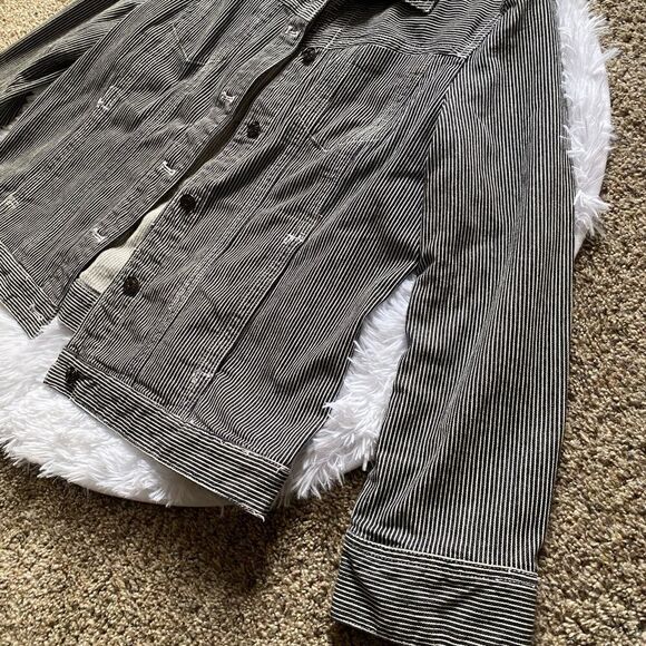 Chicos Striped Jean Jacket Button Front Black White Womens Size XL - Picture 3 of 16